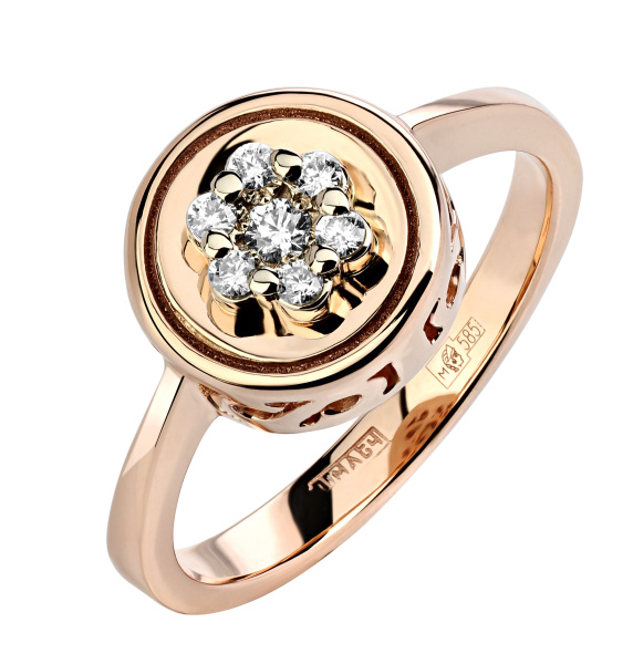 Женское золотое кольцо с бриллиантами красное золото