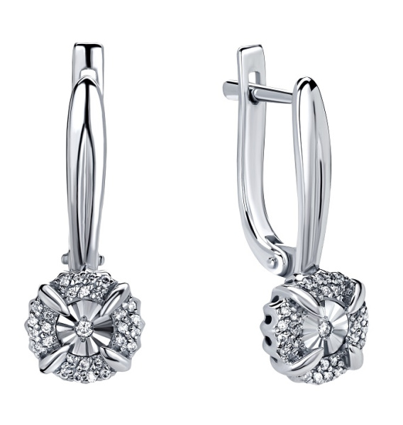 Серьги из белого 585 золота с бриллиантами