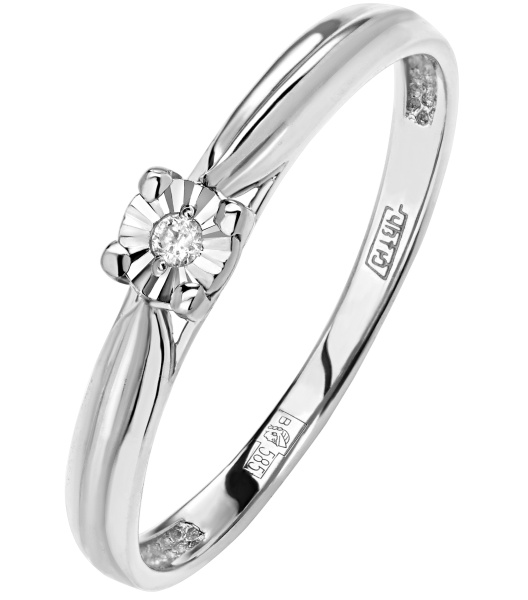 Белое кольцо с бриллиантом помолвочное