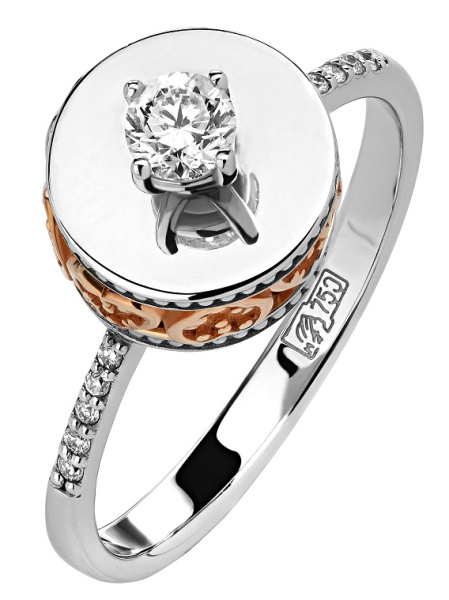 Кольцо из белого золота 585  с бриллиантом