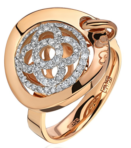 Золотое кольцо с бриллиантами красное золото Au 750