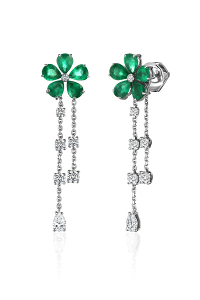 Серьги-трансформеры с изумрудом и бриллиантами 