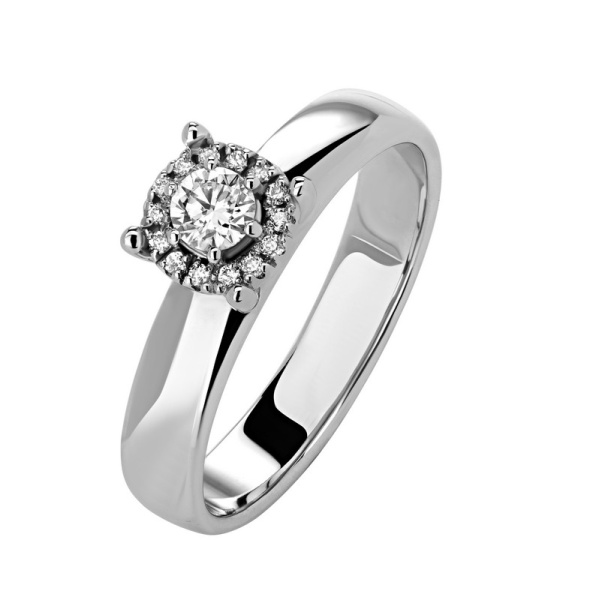 Белое кольцо с бриллиантами помолвочное Au 585 Золото