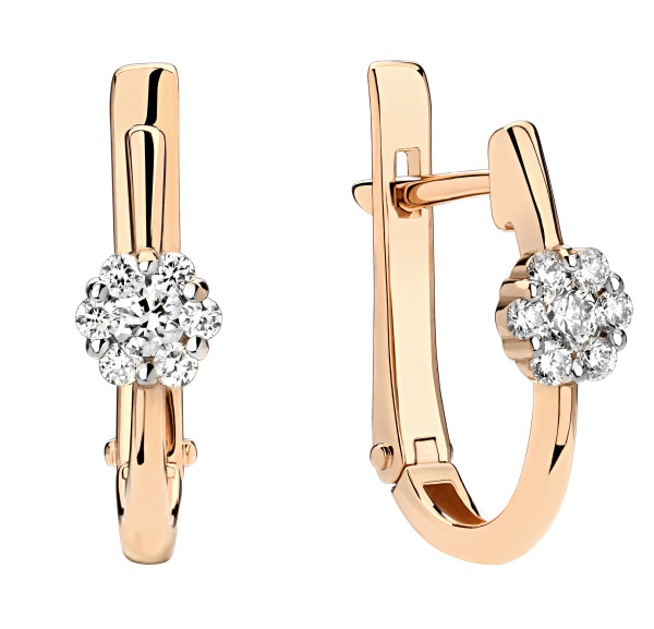 Серьги из красного 585 золота с бриллиантами природными