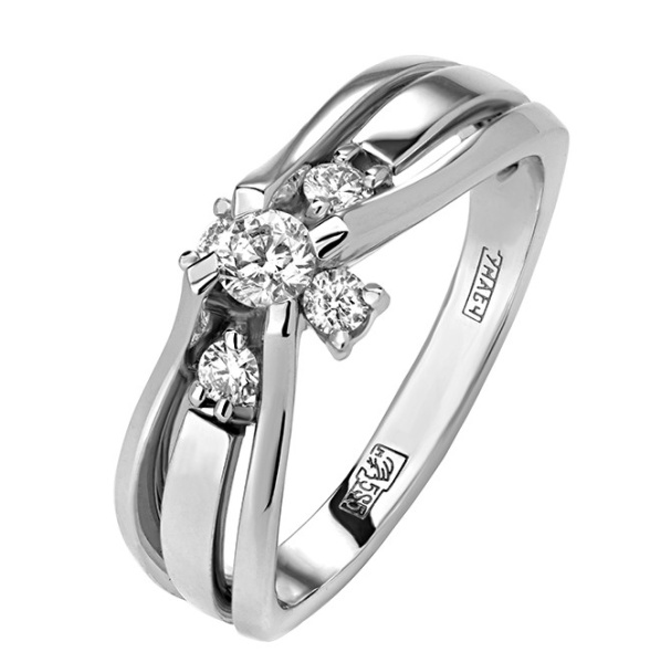 Золотое кольцо из белого золота 585 с натуральными бриллиантами