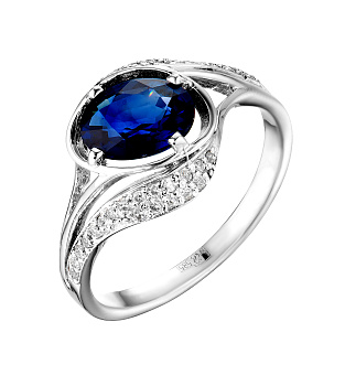 Кольцо с бриллиантами и сапфиром