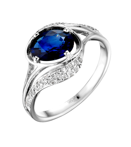 Кольцо с бриллиантами и сапфиром