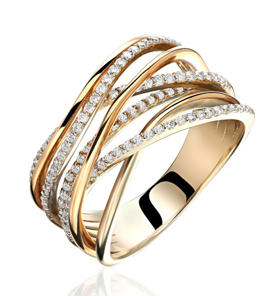 Золотое кольцо красное с бриллиантами 