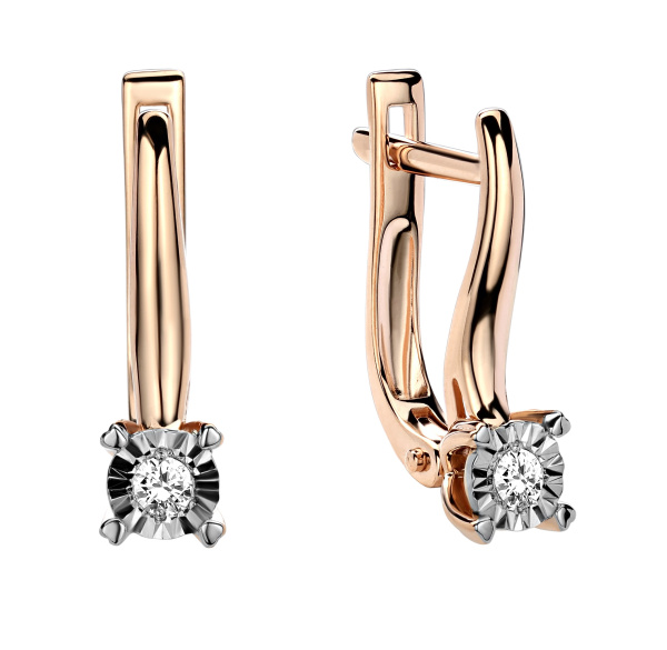 Серьги из красного 585 золота с бриллиантами природными Au 585 Золото