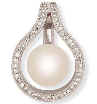 Кулон из белого 585 золота с бриллиантами и жемчугом