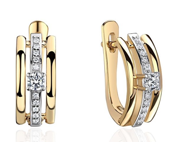 Женские серьги из желтого 585 золота с бриллиантами природными