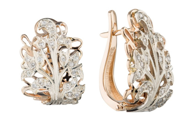 Женские серьги из красного 585 золота с бриллиантами природными