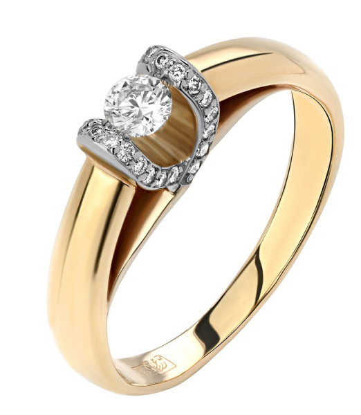  Помолвочное кольцо желтое золото с бриллиантами природными