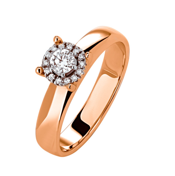 Желтое кольцо с бриллиантами помолвочное