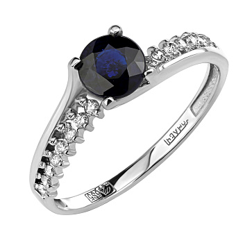 Женское золотое кольцо с бриллиантами и сапфиром