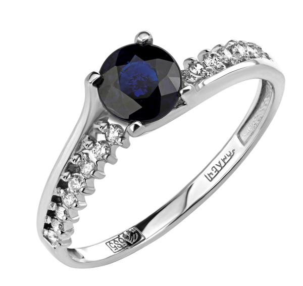 Женское золотое кольцо с бриллиантами и сапфиром