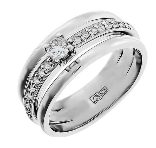 Кольцо из белого золота 585 с бриллиантами натуральными