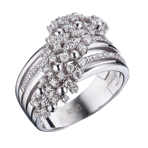 Кольцо с бриллиантом из белого золота Au 585